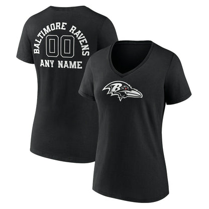 Baltimore Ravens Women's Personalized Name & Number Monochrome V-Neck T-Shirt - Black on sale