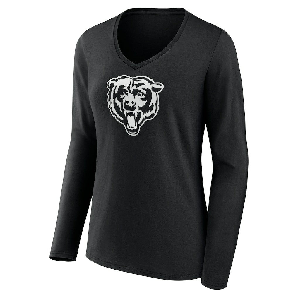 Chicago Bears Women's Personalized Name & Number Monochrome Long Sleeve V-Neck T-Shirt - Black outlet