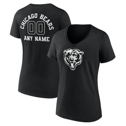 Chicago Bears Women's Personalized Name & Number Monochrome V-Neck T-Shirt - Black discount