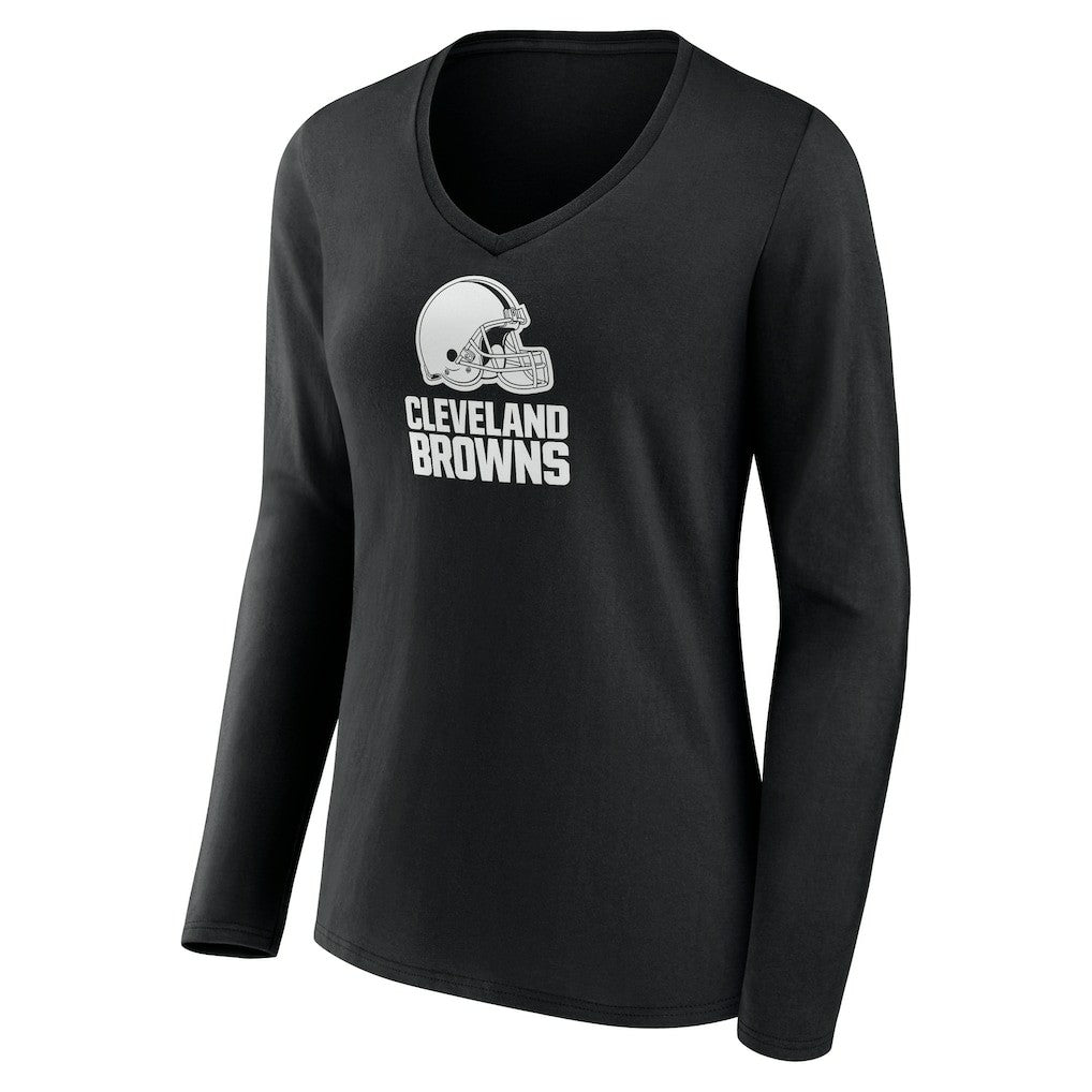 Cleveland Browns Women's Personalized Name & Number Monochrome Long Sleeve V-Neck T-Shirt - Black for sale