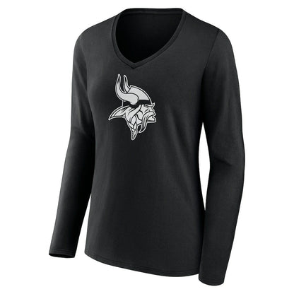 Minnesota Vikings Women's Personalized Name & Number Monochrome Long Sleeve V-Neck T-Shirt - Black for sale