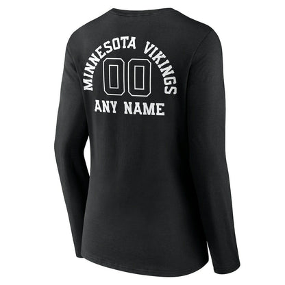 Minnesota Vikings Women's Personalized Name & Number Monochrome Long Sleeve V-Neck T-Shirt - Black for sale