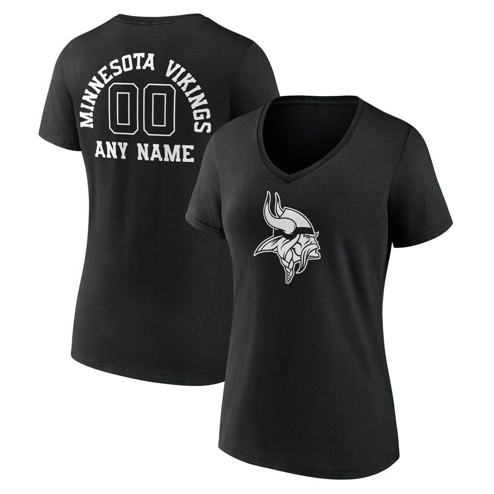 Minnesota Vikings Women's Personalized Name & Number Monochrome V-Neck T-Shirt - Black online
