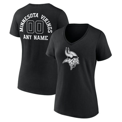 Minnesota Vikings Women's Personalized Name & Number Monochrome V-Neck T-Shirt - Black online