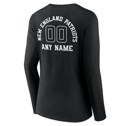 New England Patriots Women's Personalized Name & Number Monochrome Long Sleeve V-Neck T-Shirt - Black cheap