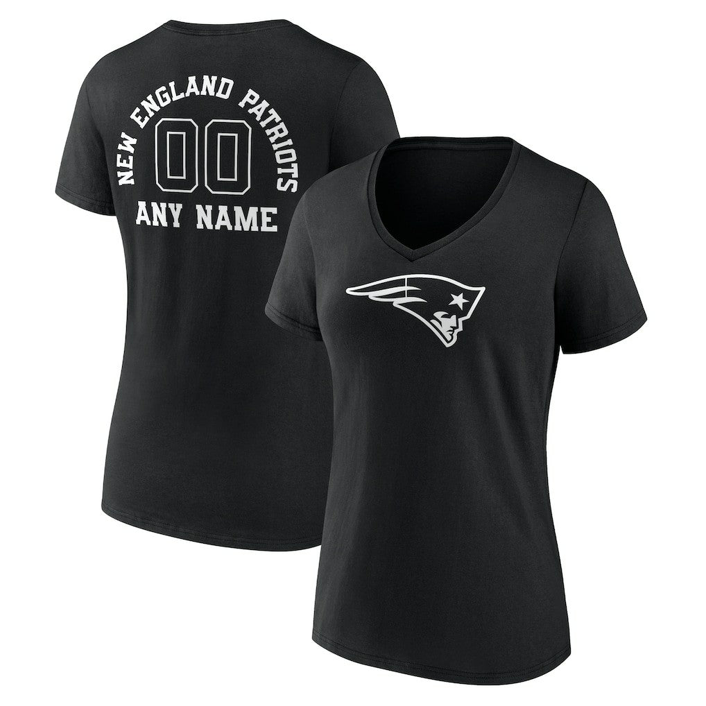 New England Patriots Women's Personalized Name & Number Monochrome V-Neck T-Shirt - Black sale