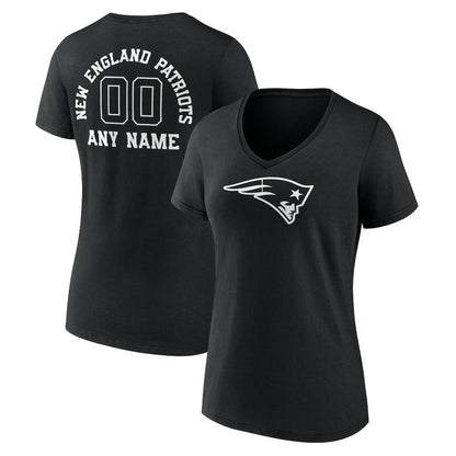 New England Patriots Women's Personalized Name & Number Monochrome V-Neck T-Shirt - Black sale