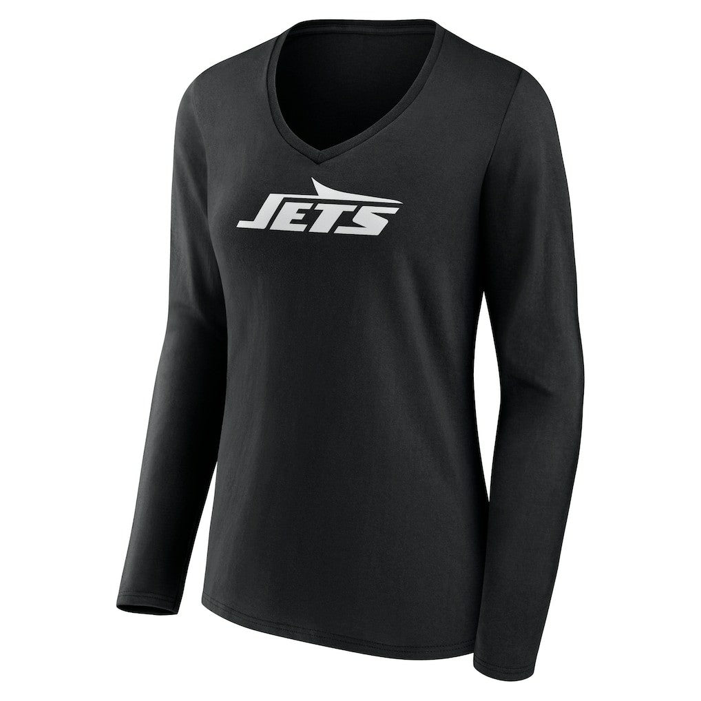 New York Jets Women's Personalized Name & Number Monochrome Long Sleeve V-Neck T-Shirt - Black on sale