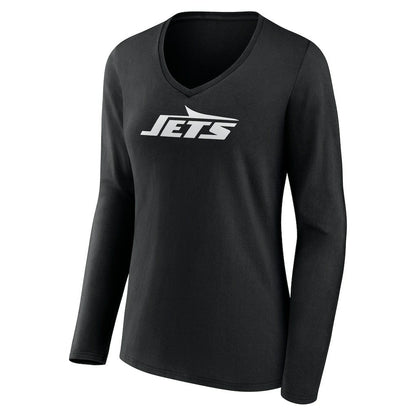 New York Jets Women's Personalized Name & Number Monochrome Long Sleeve V-Neck T-Shirt - Black on sale