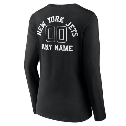 New York Jets Women's Personalized Name & Number Monochrome Long Sleeve V-Neck T-Shirt - Black on sale