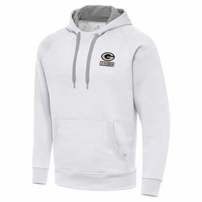 Green Bay Packers Antigua Brushed Carbon Victory Pullover Hoodie - White for sale