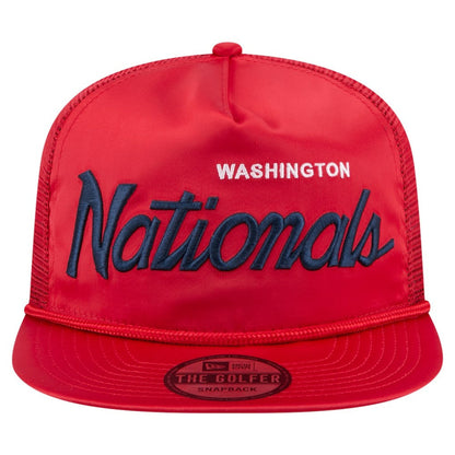 Washington Nationals Retro Satin Script Golfer Adjustable Hat - Red | New Era