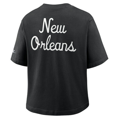 New Orleans Saints Women's Rewind Pocket Boxy T-Shirt - Black | Nike on sale