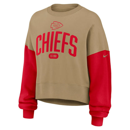 Kansas City Chiefs Women's Oversized Rewind Pullover Sweatshirt - Tan | Nike cheap