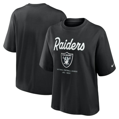 Las Vegas Raiders Women's Essential Script Relaxed Boxy T-Shirt - Black | Nike for sale