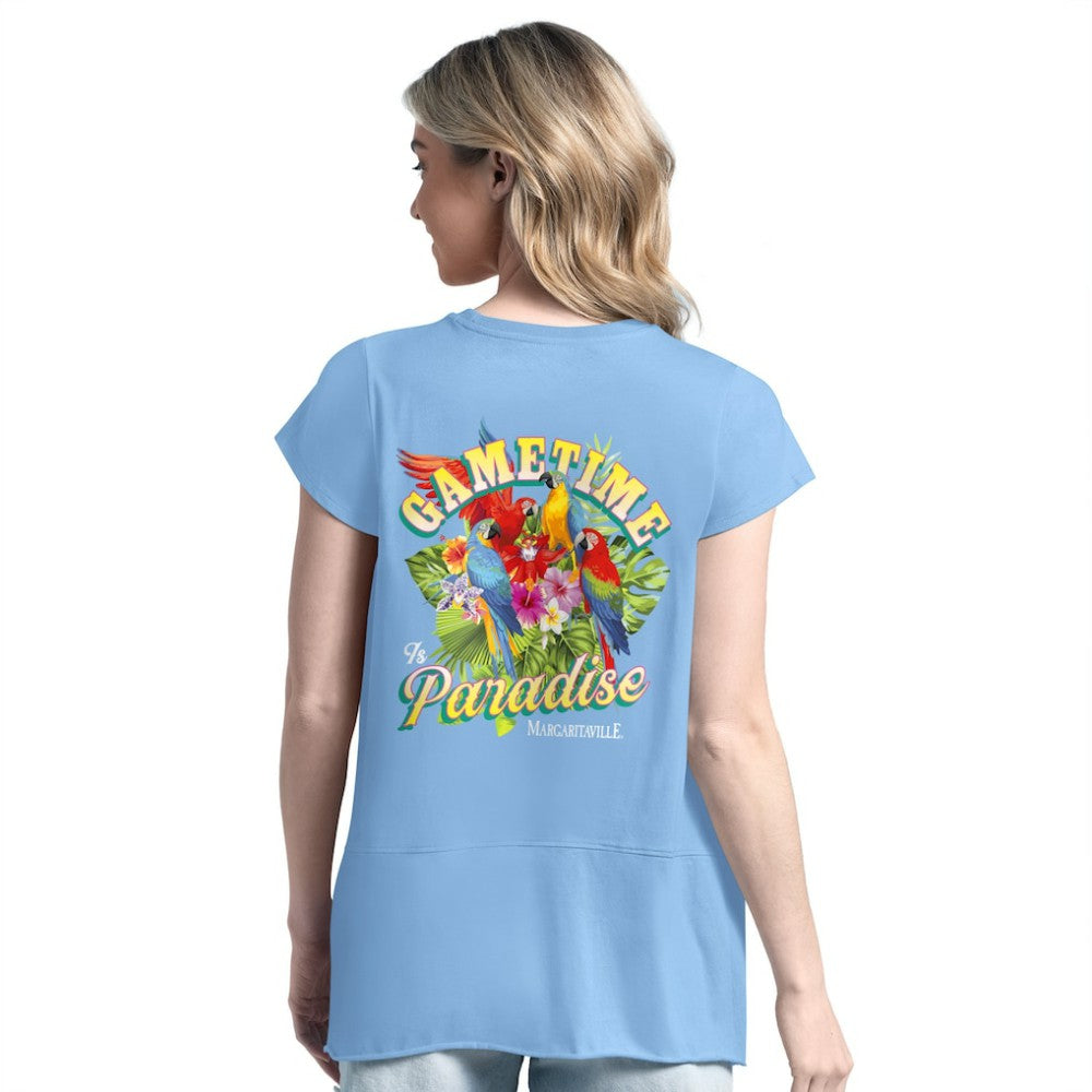 Atlanta Braves Margaritaville Women's Gametime is Paradise T-Shirt - Light Blue