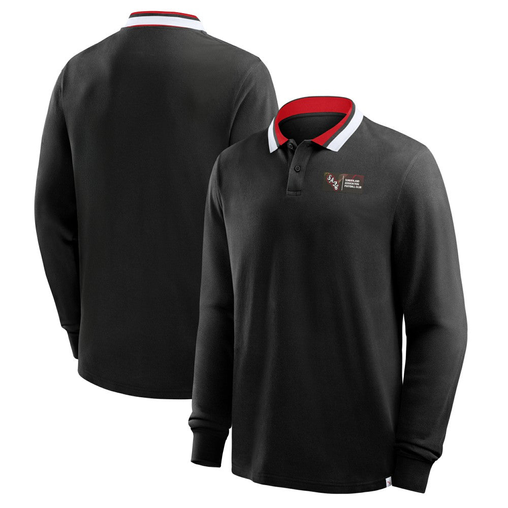 Sunderland Classic Long Sleeve Tipped Polo Shirt / Black / Mens outlet