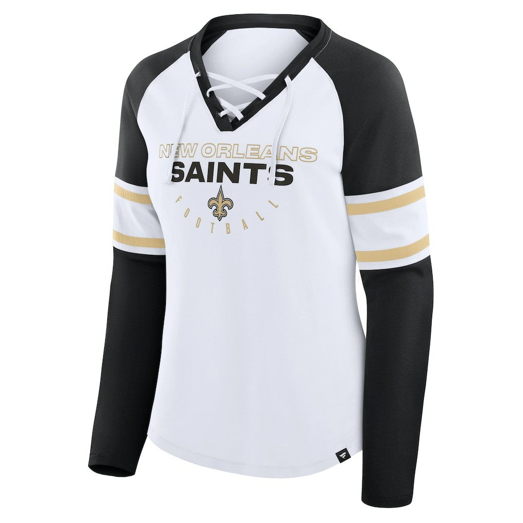 New Orleans Saints Women's Redzone Blitz Package Raglan Lace-Up V-Neck Long Sleeve T-Shirt - White/Black outlet