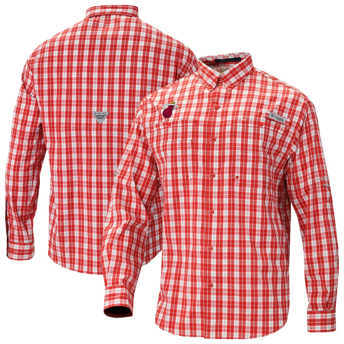 Miami Heat Super Tamiami Omni-Shade Long Sleeve Button-Down Shirt - Red | Columbia sale