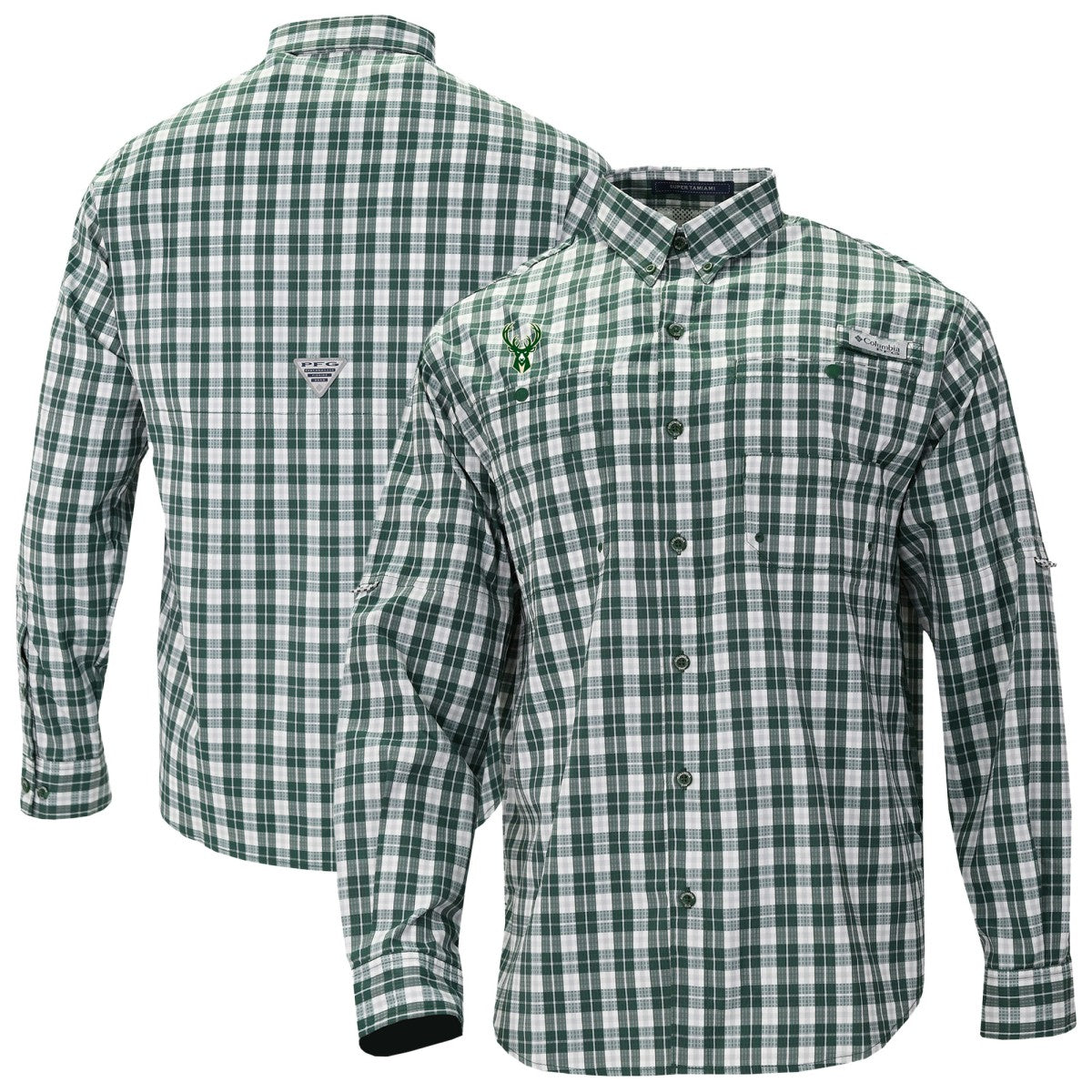 Milwaukee Bucks Super Tamiami Omni-Shade Long Sleeve Button-Down Shirt - Green | Columbia discount