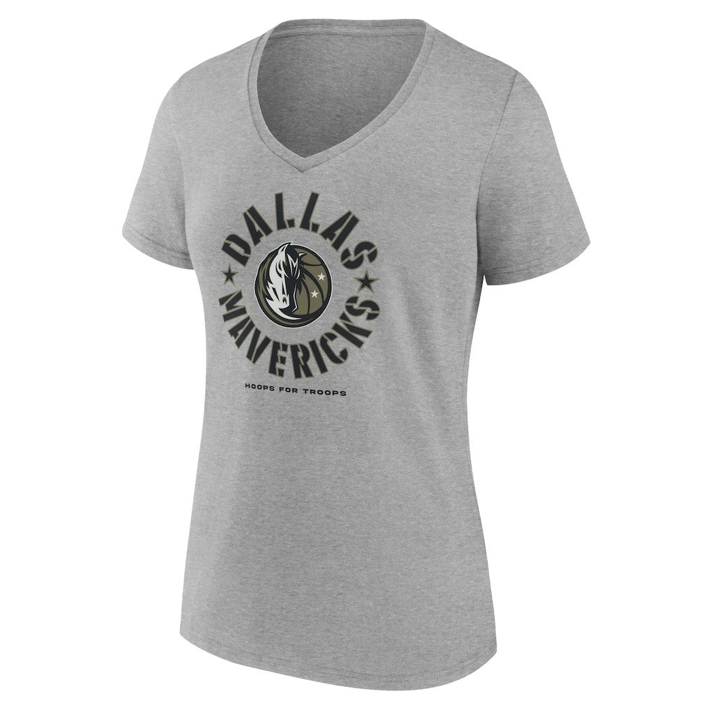 Dallas Mavericks Women's Hoops for Troops V-Neck T-Shirt sale - Heather Gray cheap