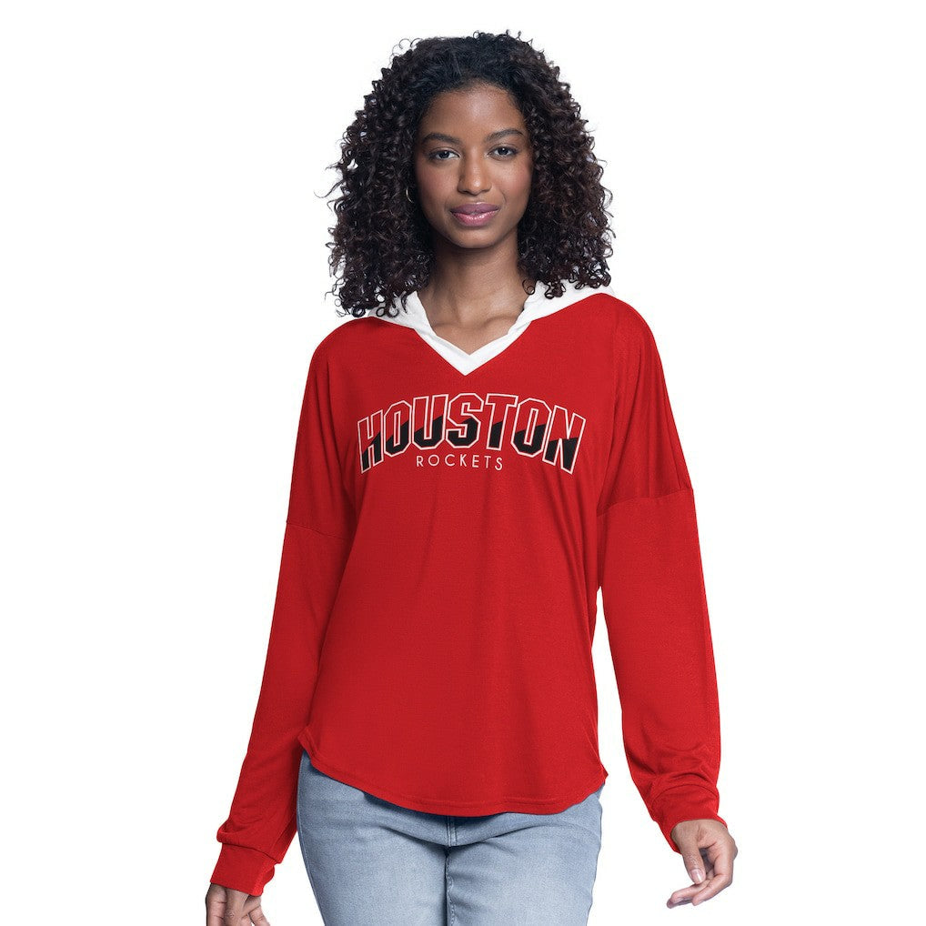 Houston Rockets G-III 4Her by Carl Banks Women's Bench Player Oversized Long Sleeve Hooded Top - Red on sale