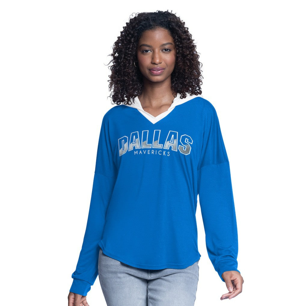 Dallas Mavericks G-III 4Her by Carl Banks Women's Bench Player Oversized Long Sleeve Hooded Top sale - Blue discount
