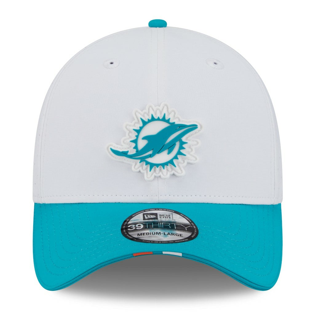 Miami Dolphins New Era 2025 NFL Training Camp 39THIRTY Flex Hat - White/Aqua cheap
