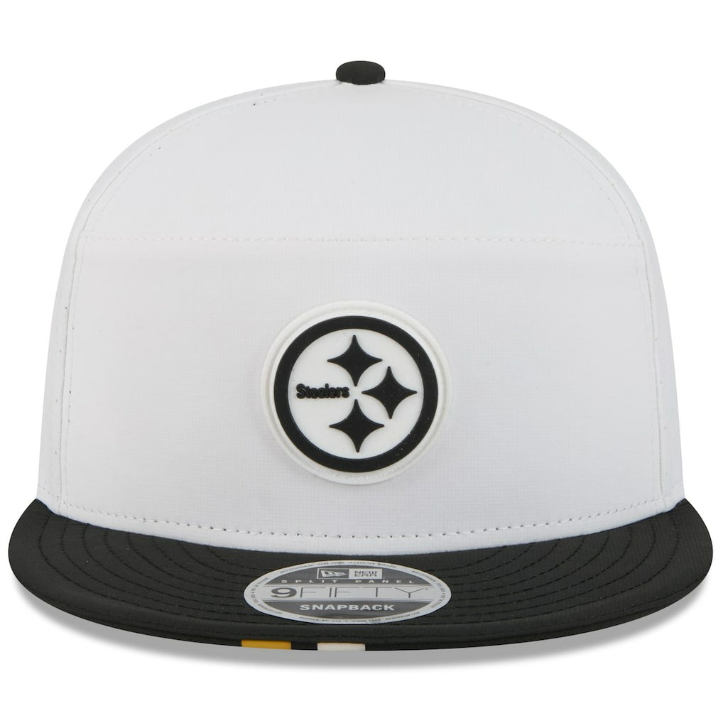Pittsburgh Steelers New Era 2025 NFL Training Camp Split Panel 9FIFTY Snapback Hat - White/Black for sale