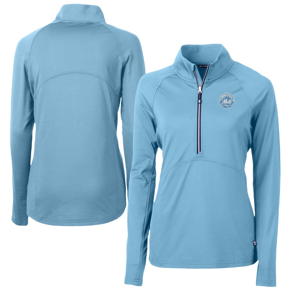 New York Mets Cutter & Buck Women's Raglan Adapt Eco Knit Stretch Recycled Half-Zip Top - Powder Blue