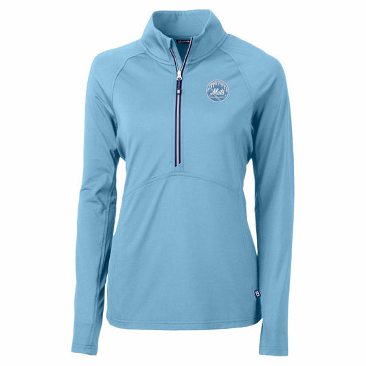 New York Mets Cutter & Buck Women's Raglan Adapt Eco Knit Stretch Recycled Half-Zip Top - Powder Blue
