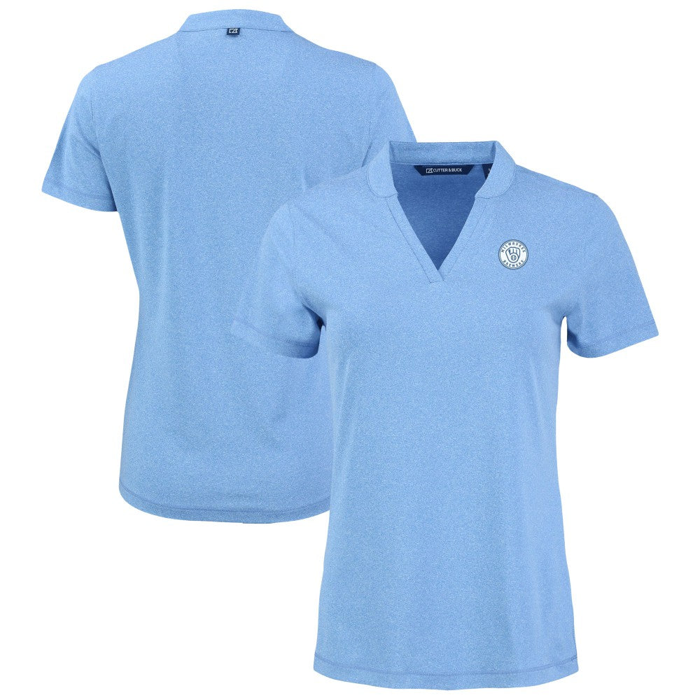 Milwaukee Brewers Cutter & Buck Forge Heathered Stretch Blade Top - Heather Powder Blue