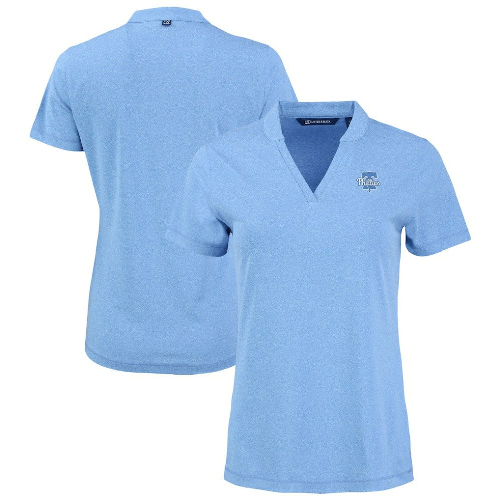 Philadelphia Phillies Cutter & Buck Forge Heathered Stretch Blade Top - Heather Powder Blue