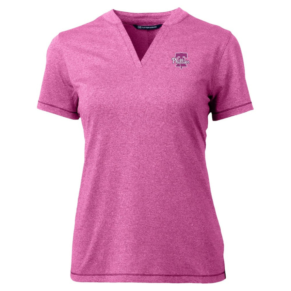 Philadelphia Phillies Cutter & Buck Forge Heathered Stretch Blade Top - Light Pink