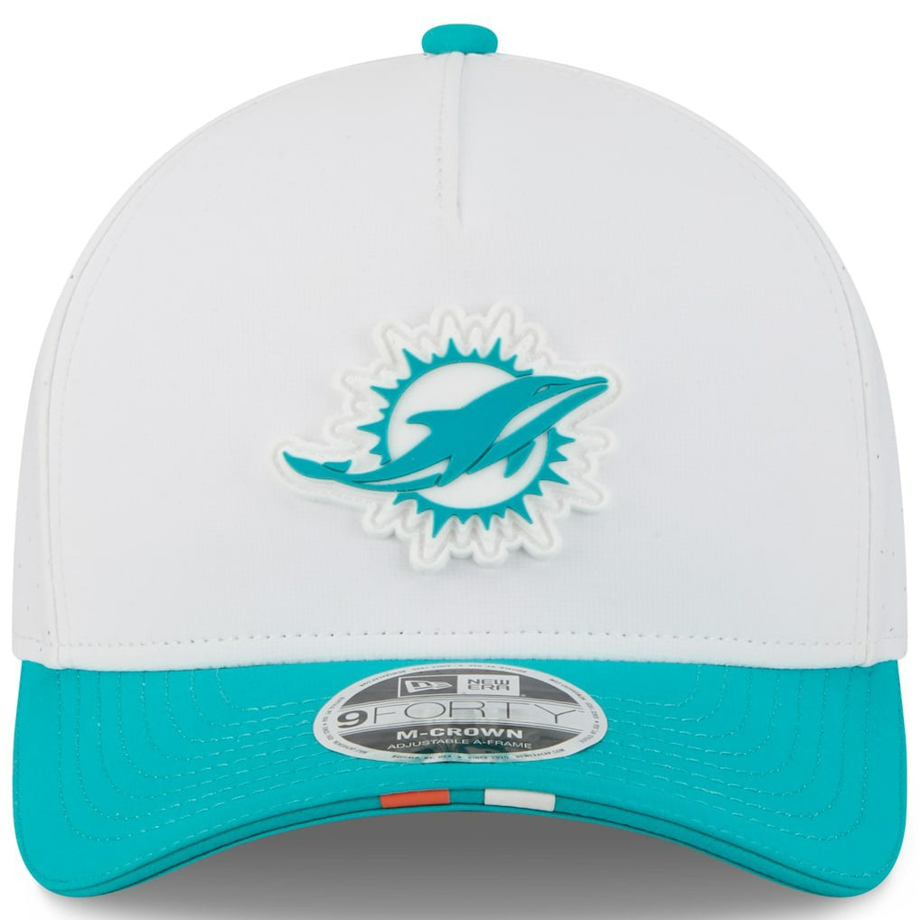 Miami Dolphins New Era Youth 2025 NFL Training Camp A-Frame 9FORTY Adjustable Hat - White/Aqua sale