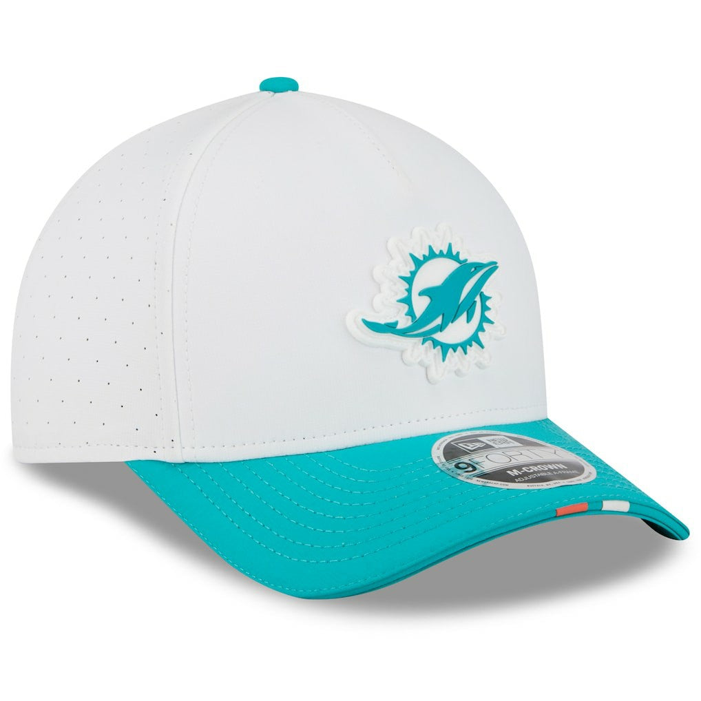 Miami Dolphins New Era Youth 2025 NFL Training Camp A-Frame 9FORTY Adjustable Hat - White/Aqua sale