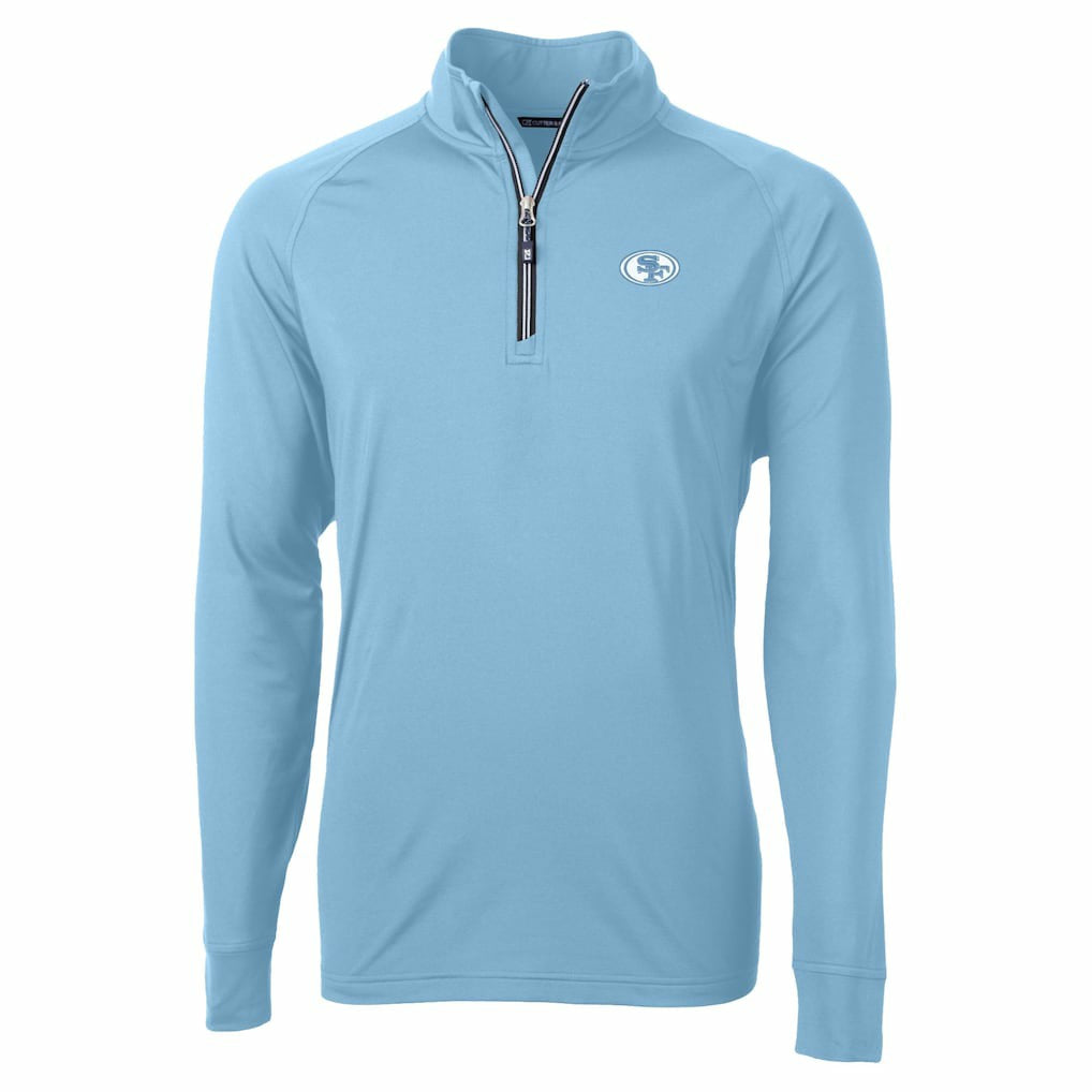 San Francisco 49ers Cutter & Buck Raglan Adapt Eco Knit Stretch Recycled Quarter-Zip Top - Powder Blue cheap