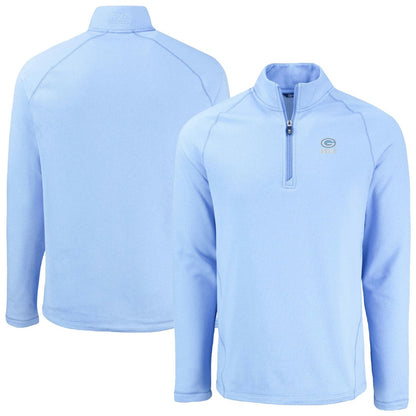Green Bay Packers Cutter & Buck Peshastin Eco Fleece Recycled Raglan Quarter-Zip Top - Powder Blue on sale