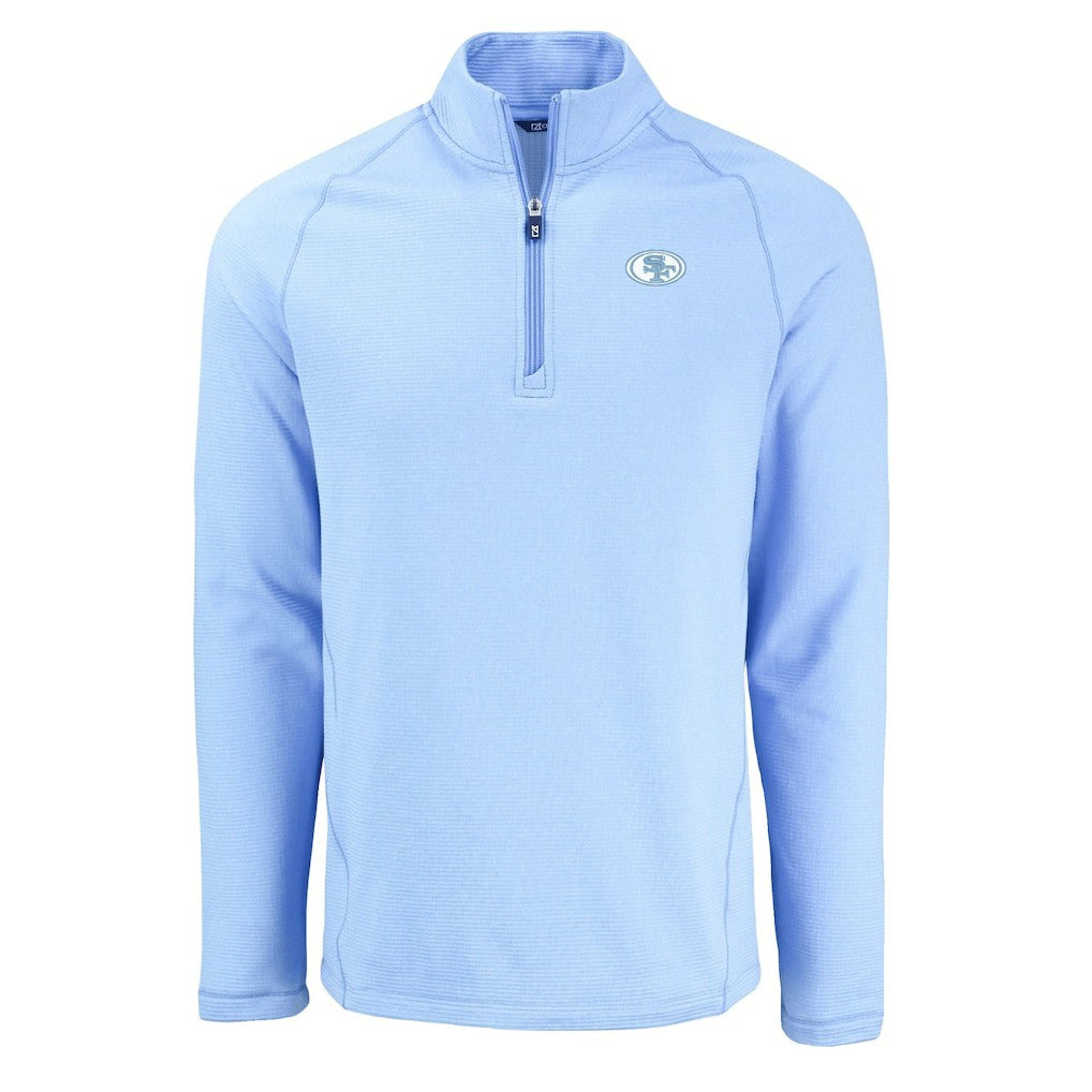 San Francisco 49ers Cutter & Buck Peshastin Eco Fleece Recycled Raglan Quarter-Zip Top - Powder Blue online