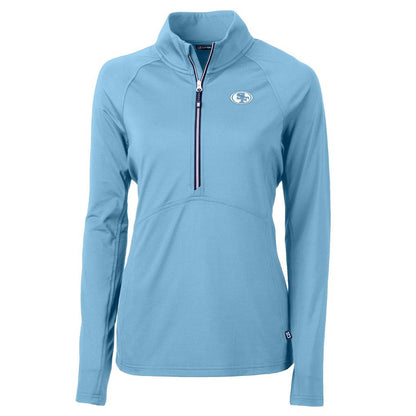 San Francisco 49ers Cutter & Buck Women's Adapt Eco Knit Stretch Recycled Half-Zip Top - Powder Blue sale