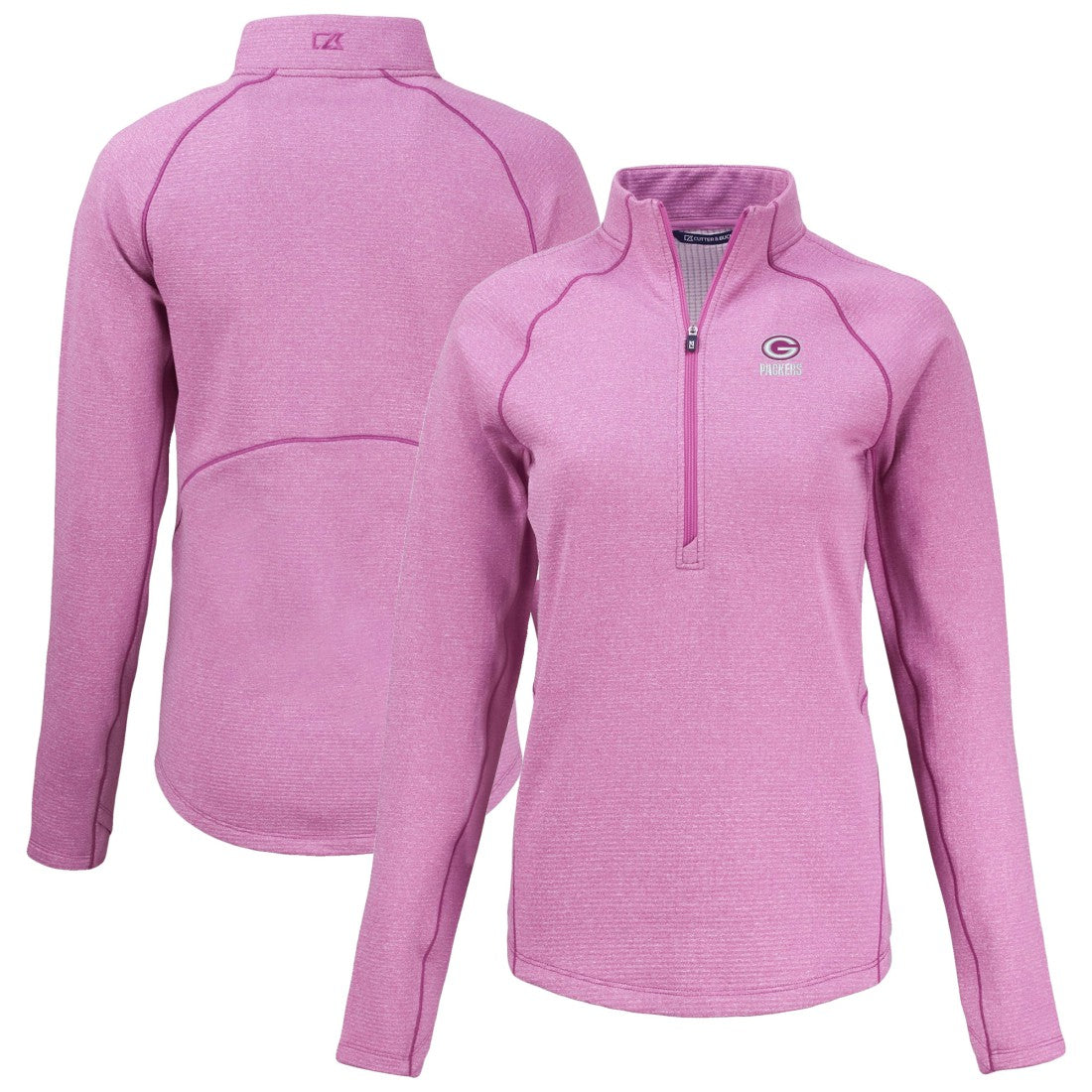 Green Bay Packers Cutter & Buck Women's Peshastin Eco Fleece Recycled Half-Zip Top - Pink for sale
