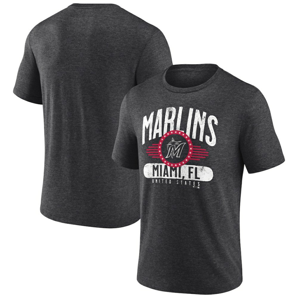 Miami Marlins Badge of Honor Tri-Blend T-Shirt - Charcoal