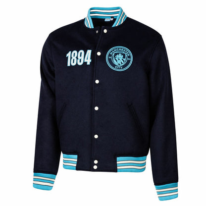Manchester City Sport Design Sweden Free Kick Wool Varsity Jacket - Navy discount
