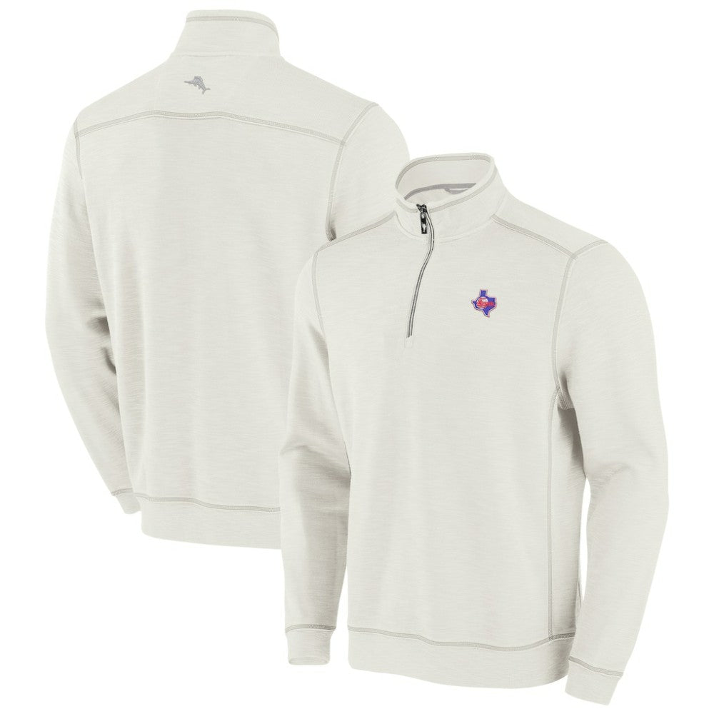 Texas Rangers Tommy Bahama Sport Tobago Bay Tri-Blend Half-Zip Sweatshirt - Cream