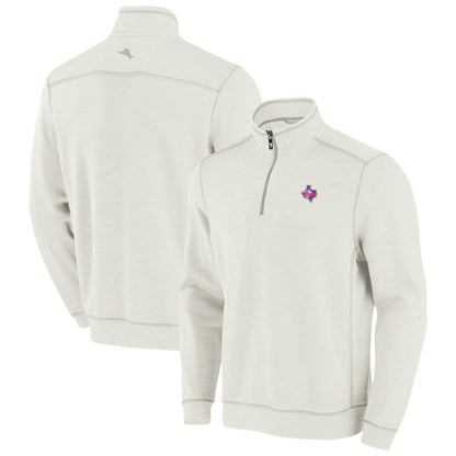 Texas Rangers Tommy Bahama Sport Tobago Bay Tri-Blend Half-Zip Sweatshirt - Cream