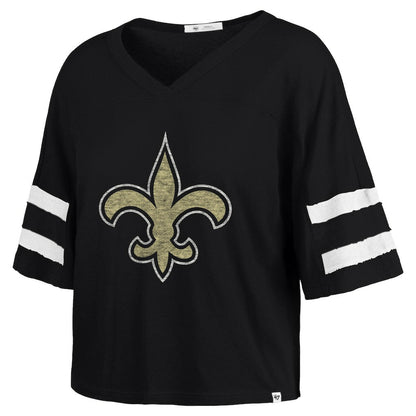 New Orleans Saints '47 Women's Premier Scout Cropped V-Neck T-Shirt - Black cheap
