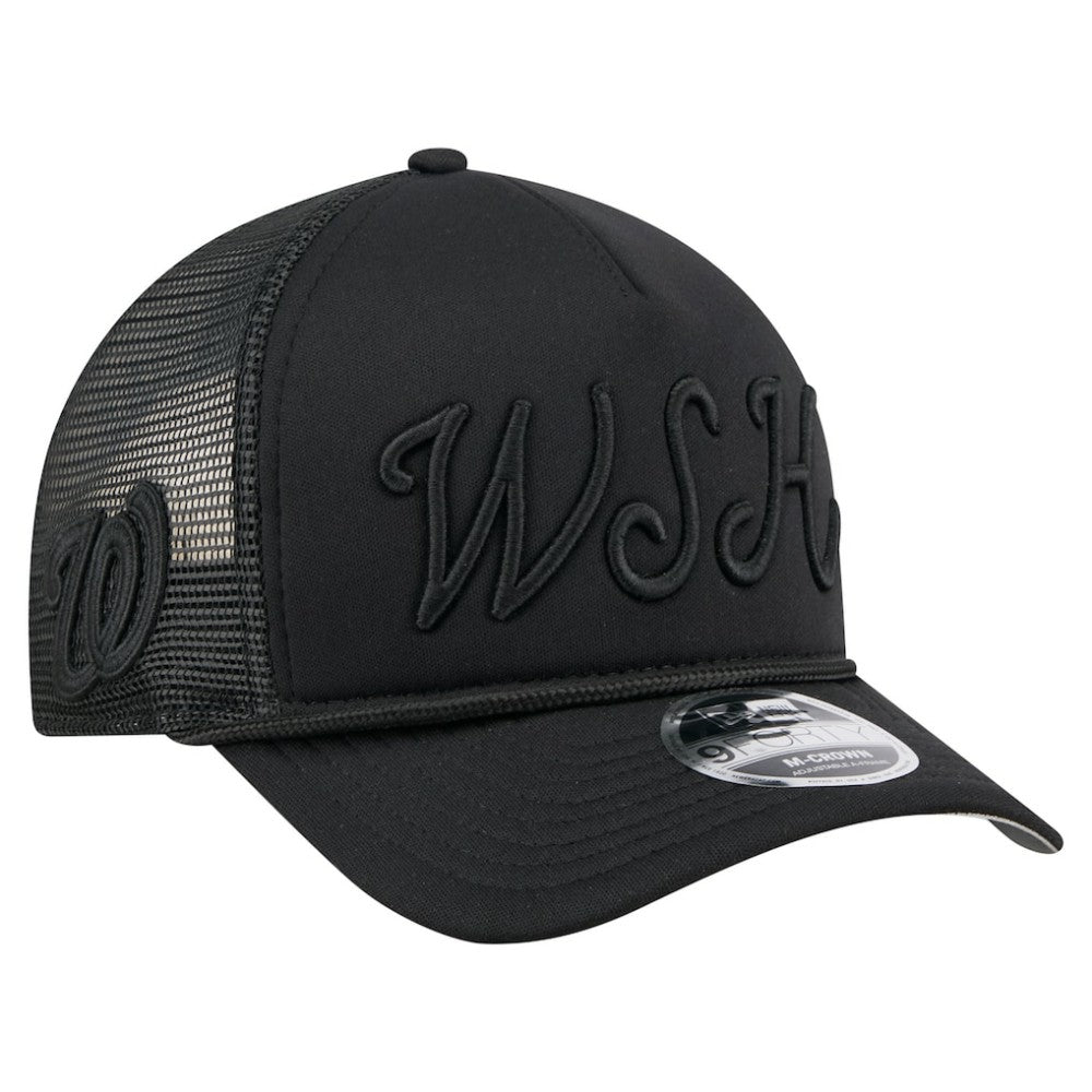 Washington Nationals City Initial 9FORTY A-Frame M-Crown Adjustable Trucker Hat - Black | New Era