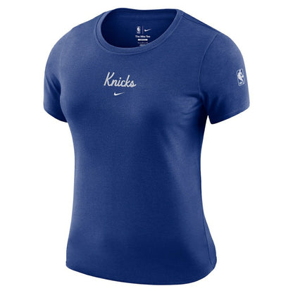 New York Knicks Women's Courtside Modest Cropped Tri-Blend T-Shirt - Blue | Nike discount