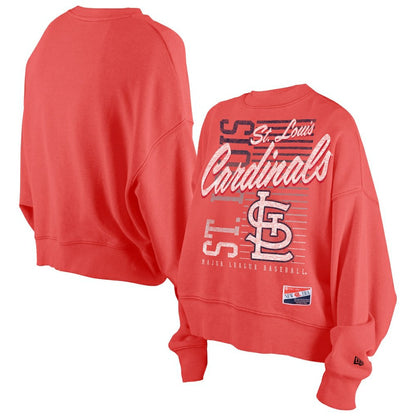 St. Louis Cardinals Women's Boxy Mineral Wash Dolmen Sleeve Cropped Sweatshirt - Red | New Era