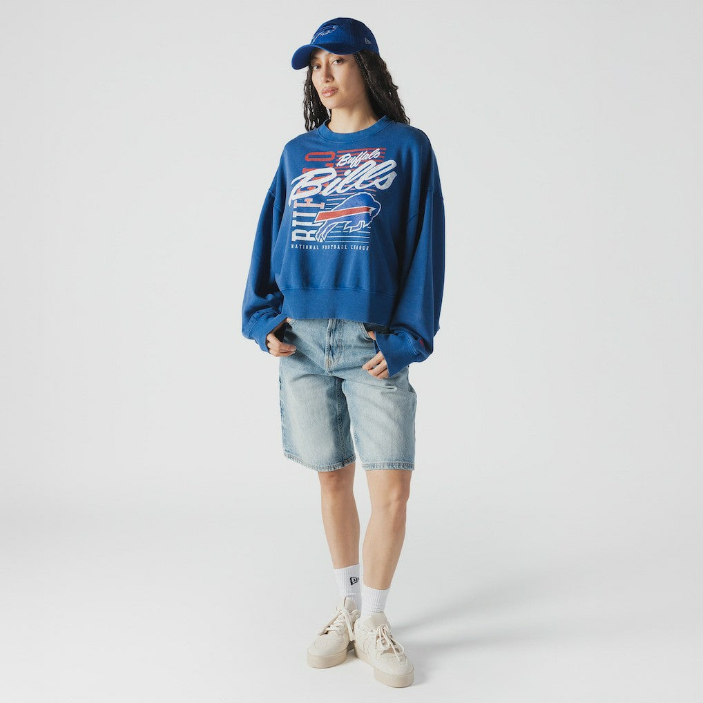 Buffalo Bills New Era Women's Oversized Throwback Mineral Wash Crew Neck Sweatshirt - Royal for sale